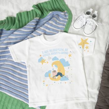 Personalised Moon And Stars Sleeping Baby Boy T Shirt, 4 of 4