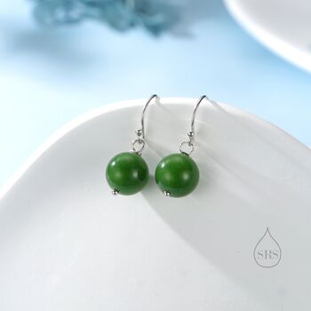 Natural Jasper Jade Hook Earrings In Sterling Silver, 2 of 12
