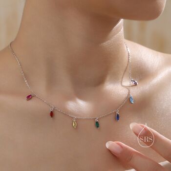 Sterling Silver Multiple Colour Cz Marquise Pendant Necklace, 2 of 12