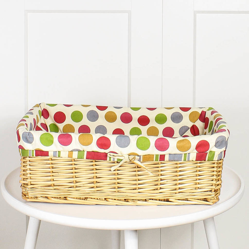 rattan multi polka dot lined storage baskets by marquis & dawe