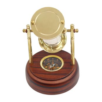 Personalised Three Minute Hourglass With Wooden Base And Compass, 6 of 9