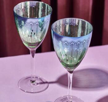 Set Of Two Peacock Design Wine Glass, 2 of 4
