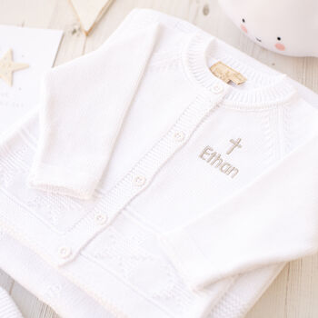 Toffee Moon White Star Personalised Baby Cardigan, 2 of 12