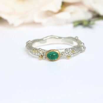Emerald Woodland Ring, Silver And Gold Nature Ring, 5 of 7