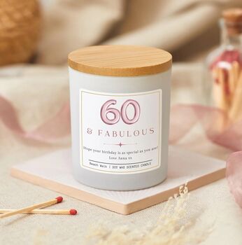 60th Birthday Gifts For Women, Personalised Candle 60 And Fabulous, 7 of 9