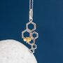 Sterling Silver Honeycomb Necklace With Yellow Gold Bee, thumbnail 2 of 12