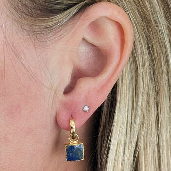 The Square Lapis Lazuli Gold Plated Gemstone Earrings, 2 of 5