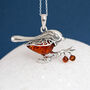 Personalised Sterling Silver Baltic Amber Robin Pendant Necklace, thumbnail 1 of 9