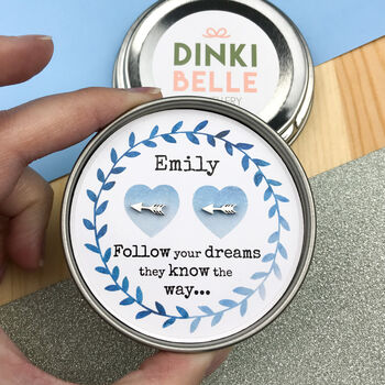 Personalised Follow Your Dreams Earrings In Gift Tin, 2 of 5