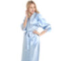 British Made Pale Blue Long Satin Dressing Gown With Lace Detail Bridal Party Ladies Size Eight To 28 UK, thumbnail 2 of 5