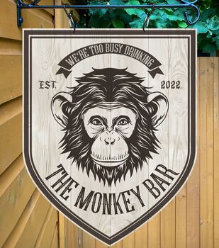 Monkey Bar Personalised Home Pub Sign Man Cave Sign, 4 of 9