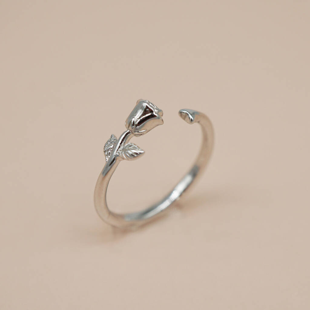 925 Sterling Silver Adjustable Rose Thumb Ring, 1 of 5