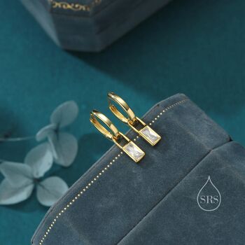 Sterling Silver Baguette Cz Huggie Hoop Earrings, 5 of 12