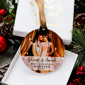 First Christmas Married Personalised Photo Bauble, 10 of 11