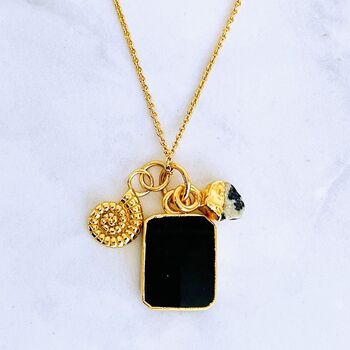 'The Trio' Black Onyx Gold Plated Necklace, 3 of 10