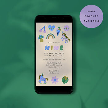 Digital Download Birthday Party Invite With Unicorns, Rainbows And Cute Icons, 4 of 5