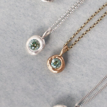 Silver Molten Pendant With Blue/Green Moissanite, 2 of 3