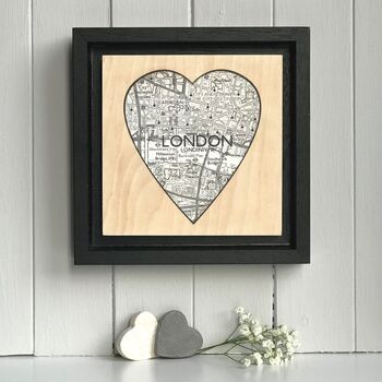 Personalised White Heart Shaped Map Print On Wood, 5 of 8