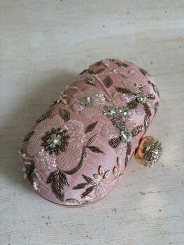 Pink Embroidered Handcrafted Clutch Bag, 10 of 12