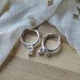 15mm Pure Silver Two Ball Drop Bali Huggie Hoop Earring, thumbnail 2 of 3