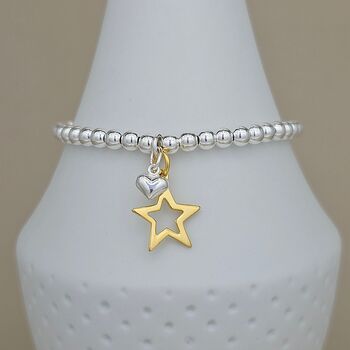 Bead Bracelet With Gold Plated Star And Silver Heart, 2 of 3