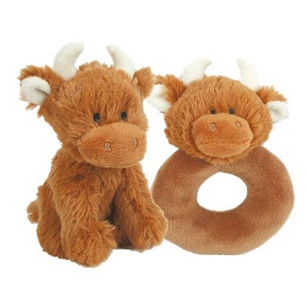 Highland Brown Cow Mini Toy With Rattle + Gift Bag, 1 of 5