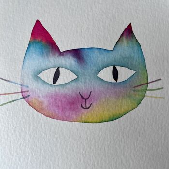 Rainbow Watercolour Personalised Cat Painting Card, 4 of 5