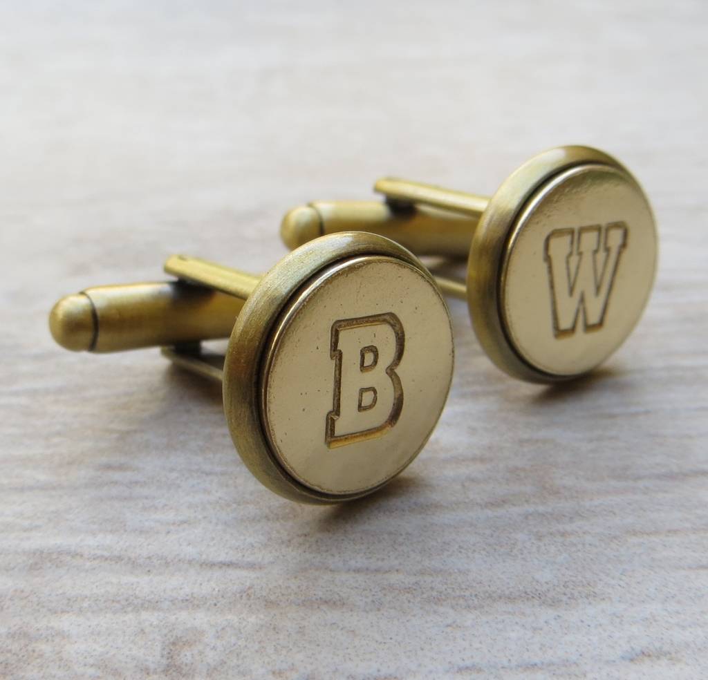 embossed brass letter cufflinks by gracie collins