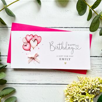 Handmade Birthday Money Wallet. Pink Balloon Design, 2 of 3