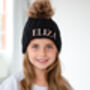 Child's Personalised Name Embroidered Faux Fur Pompom Bobble Hat, thumbnail 1 of 7