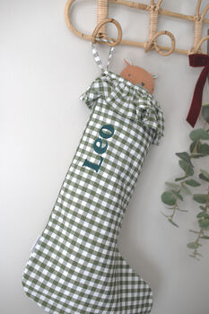 Personalised Green Gingham Stocking Embroidered, 5 of 10