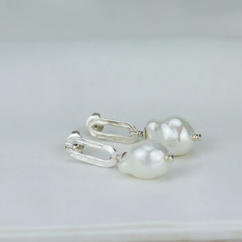 Silver Top And White Boroque Shell Pearl Earrings, 2 of 2