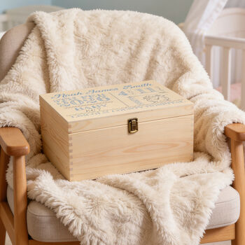 Personalised Baby Boy Or Girl Typographic Large Wooden Keepsake Box, 2 of 4