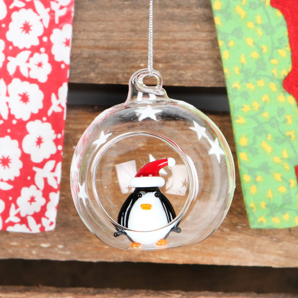 Open Penguin Glass Christmas Tree Bauble By Red Berry Apple