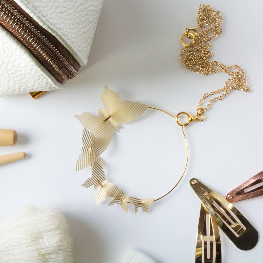 stunning gold butterfly hoop necklace by marmalade design jewellery