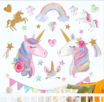 Best Seller Unicorns Rainbows Bunting Wall Vinyl Decals, 4 of 5