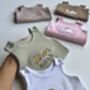 Safari Personalised Baby Dungarees Romper | Personalized Gift Lion, Unicorn, Giraffe, Cow, Sheep, Bunny, Teddy Or Goose, thumbnail 3 of 8