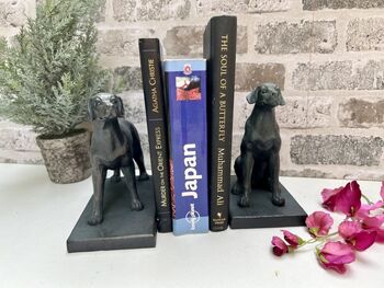 Set Of Two Bronzed Dog Bookends – Labrador And Spaniel, 6 of 12