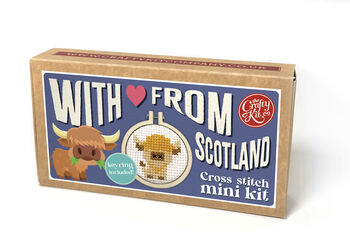 With Love From Scotland Highland Cow Mini Matchbox Cross Stitch Kit, 2 of 6