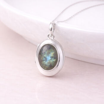 Personalised Sterling Silver Labradorite Gemstone Photo Locket Necklace, 7 of 9