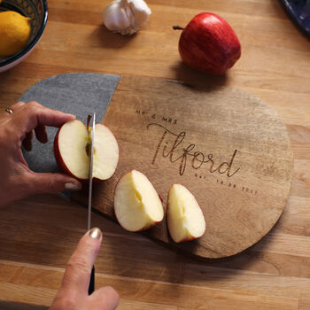 Personalised Mr And Mrs Wood And Slate Chopping Board, 4 of 4