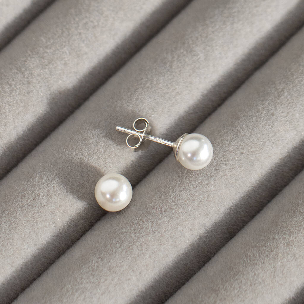 Pearl Silver Stud Earrings, 1 of 7