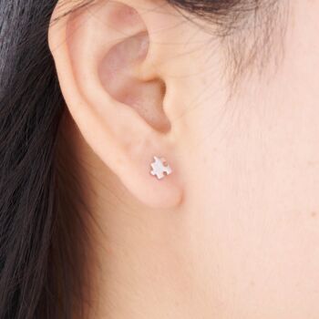 Silver Jigsaw Puzzle Stud Earrings, 925 Sterling Silver, 2 of 7
