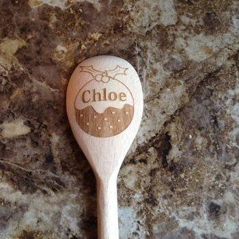 Personalised Christmas Pudding Wooden Spoon, 2 of 3