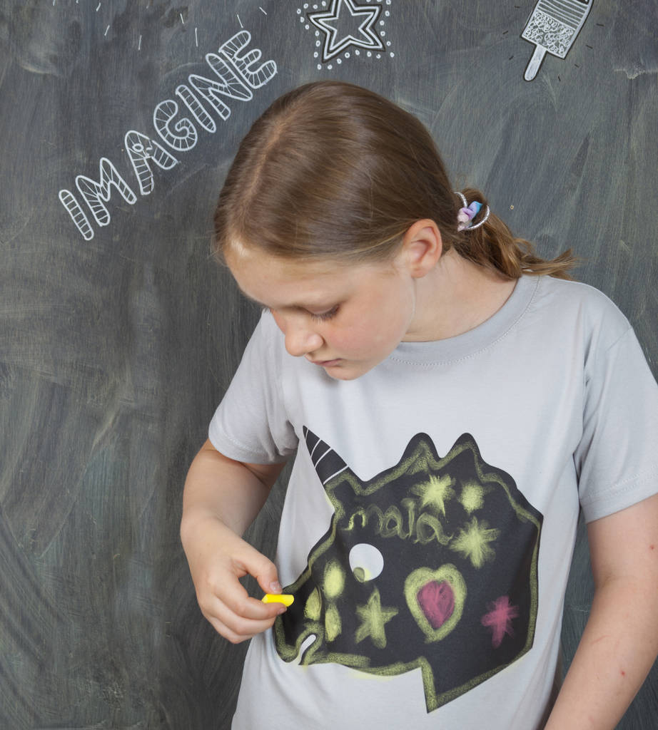Kids Chalkboard T Shirt Unicorn Design, 1 of 6