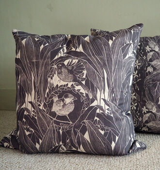 Birds And Aspidistra Block Printed Large Cushion, 4 of 6