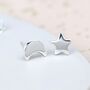Sterling Silver Mismatched Moon And Star Stud Earrings, thumbnail 1 of 9