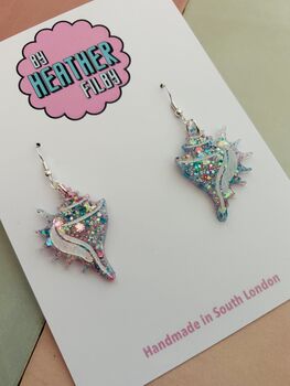 Conch Shell Glitter Earrings / Beach Lover Gift / Coastal Statement Jewellery / Ocean Inspired Accessories, 5 of 5