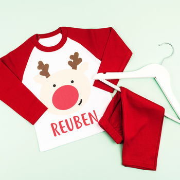 Personalised Christmas Reindeer Red Pyjamas, 6 of 7