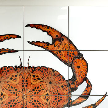 Crab Tile Mural Handprinted Ceramic Tile Set, 10 of 12